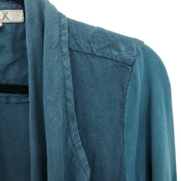 Flax Linen/Cotton Long Sleeve Open Jacket S Teal/Blue-Green - Picture 6 of 16